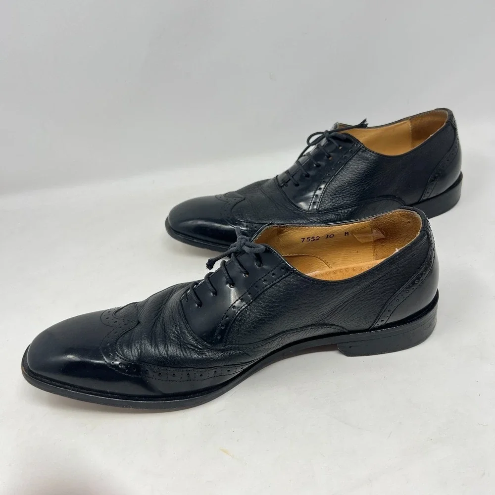 Mercanti‎ Fiorentini Black Leather Wingtip Oxford Dress Shoes Size 10M #7552